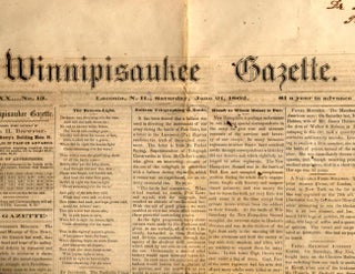 Item #11095 Winnipisankee Gazette June 21, 1862. Publisher John H. Brewster