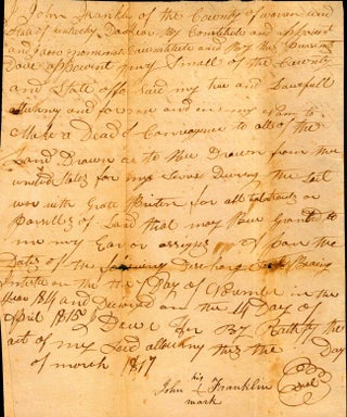 Item #11118 1817 Kentucky Deed of Conveyance "to all land drawn on the Bee Drawer from the United...