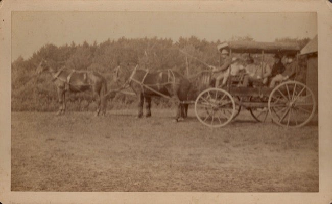 Item #11318 Vintage Albumen Print Photograph of a Horse Drawn Cart with Driver and 4 Passengers. anon.