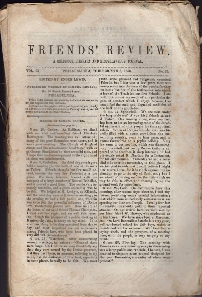 Item #11332 Friends' Review. Enoch Lewis, Samuel Rhoades.
