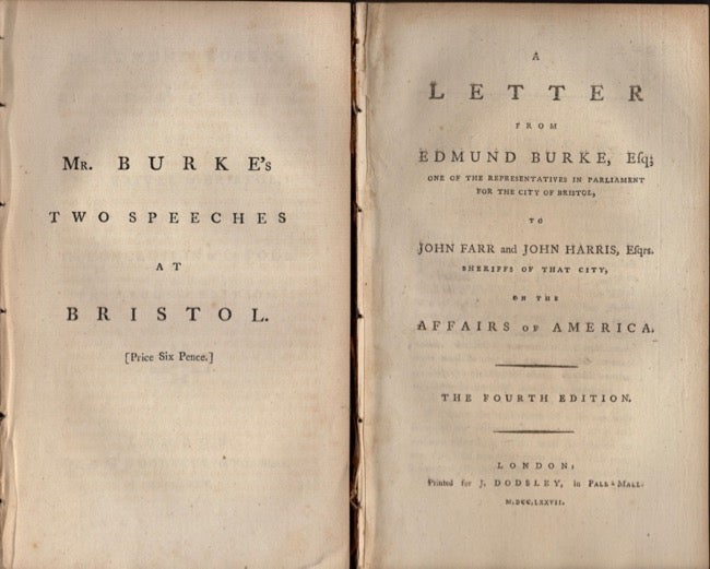 Item #11638 Five Speeches and Letters by Edmund Burke. Published separately. Edmond Burke.