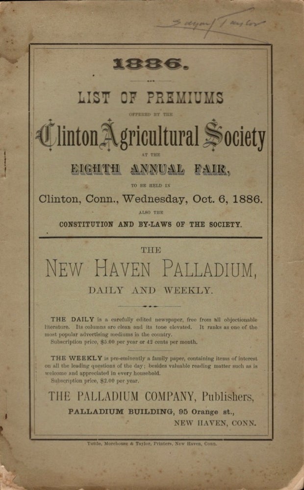 Item #11662 Clinton Agricultural Society Fair, at Clinton, Conn., Oct. 6, 1886. Clinton Agricultural Society.