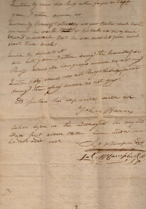 1814 Court Testimony Document Deposition of John Barney before Justice's of the Peace John A. Thompson and James McCampbell