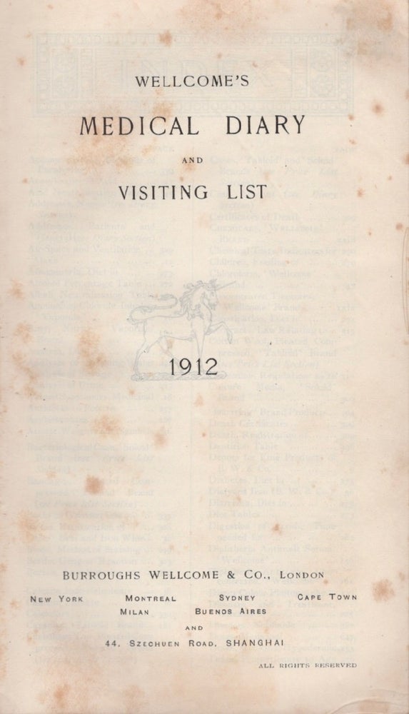 Item #12814 Wellcome's Medical Diary and Visiting List 1913. Burroughs Wellcome, Co.
