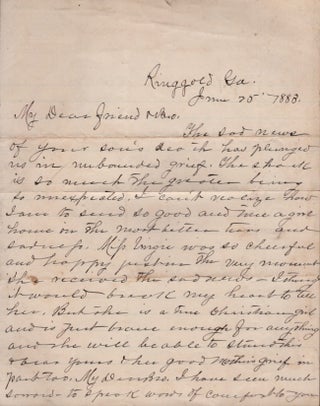 Item #15352 1883 Condolence Letters Written to the Family of Albert Buice Concerning the drowning...