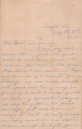 1883 Condolence Letters Written to the Family of Albert Buice Concerning the drowning Death of Their Son, June 24, 1883.
