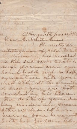 1883 Condolence Letters Written to the Family of Albert Buice Concerning the drowning Death of Their Son, June 24, 1883.