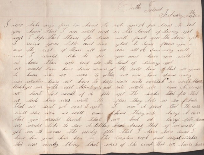 Item #15766 Civil War Letter from Eli Smith to family. 45th Pennsylvania Regiment, Company G, Otter Island, South Carolina February 24th, 1862. Eli Smith, Civil War Union Army, Rennsylvania.