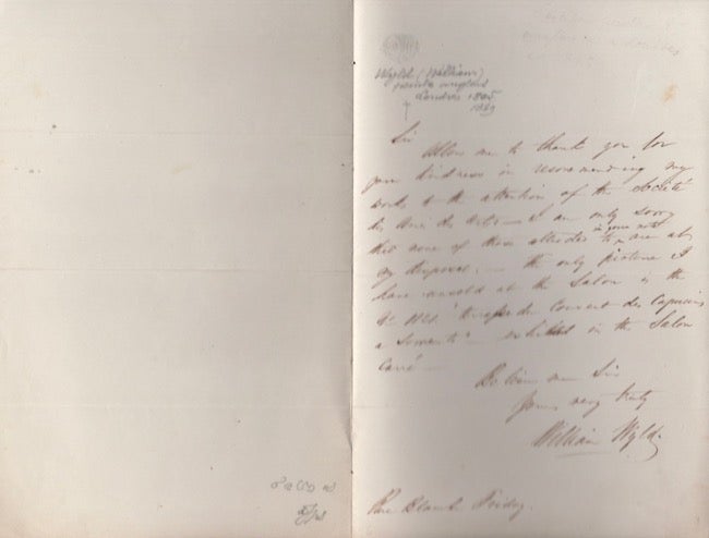 Item #15772 1800's William Wyld, British Paineter, Undated Manuscript letters in French and English. William Wyld.