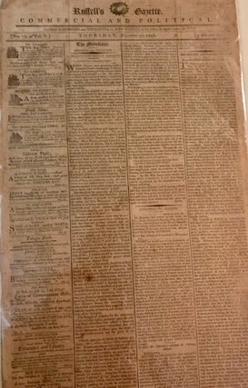 Russell's Gazette Commercial and Political Thursday, November 1st, 1798. John Russell, Publisher and.