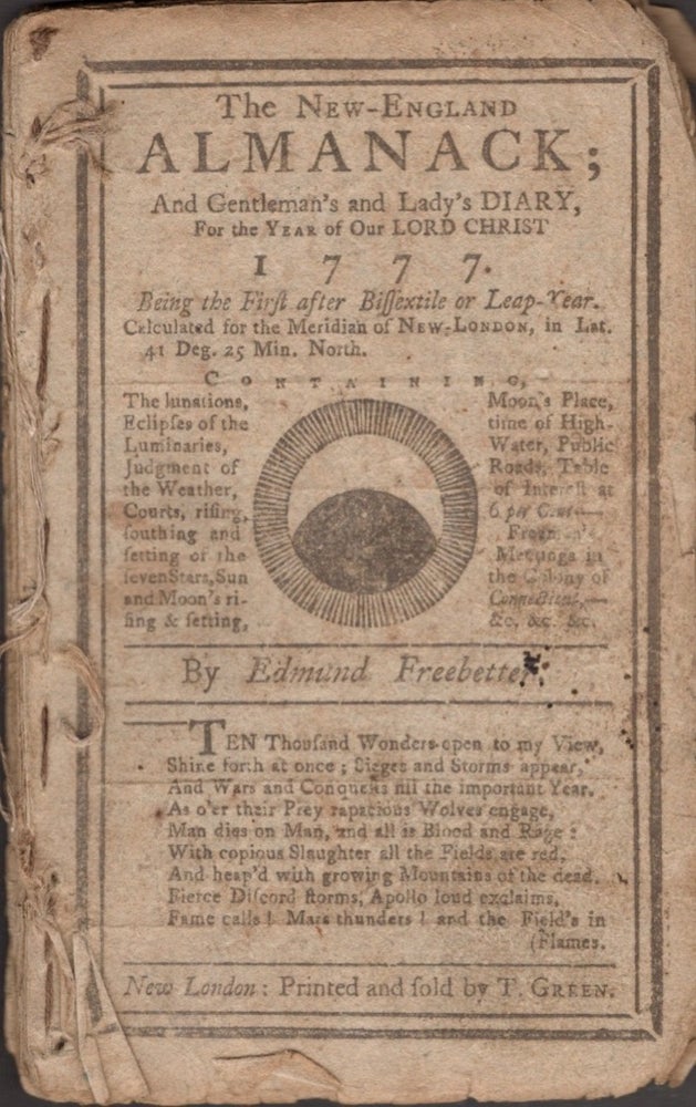 Item #16146 The New England Almanack; And Gentleman's and Lady's Diary, For the Year of Our Lord Christ 1777. Edmund Frebetter.