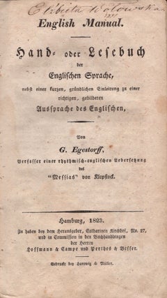 Item #16718 English Manual: Hand- oder Lesebuch der Englischen Sprache nebst einer kurzen,...