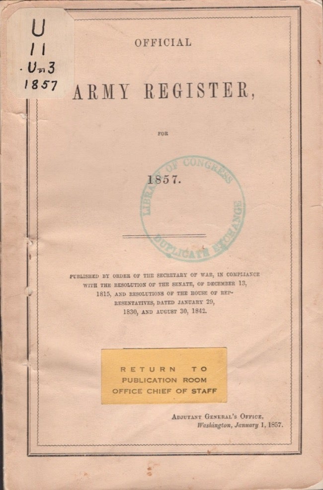 Item #17418 Official Army Register, for 1857. United States Army.