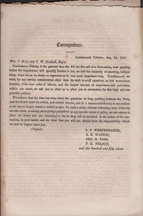 Item #17635 Correspondence, Albemarle County, Jan, 12, 1861. William C. Rives, et. al