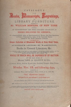 Item #17745 Catalogue of the Books, Manuscripts, Engravings, Belonging to Mr. William Menzies, of...