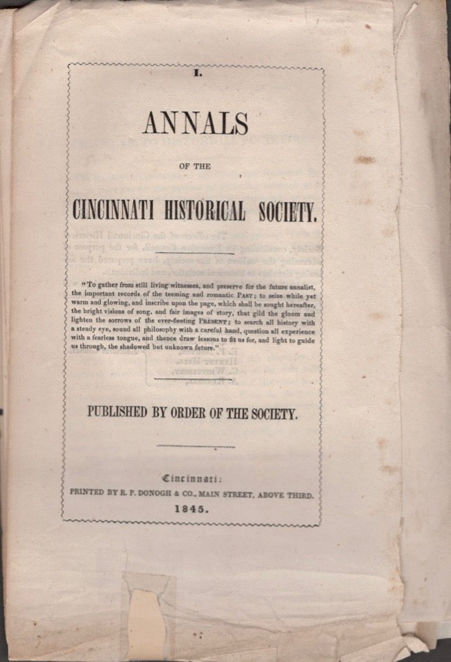 Item #17767 Annals of the Cincinnati Historical Society. Cincinnati Historical Society.