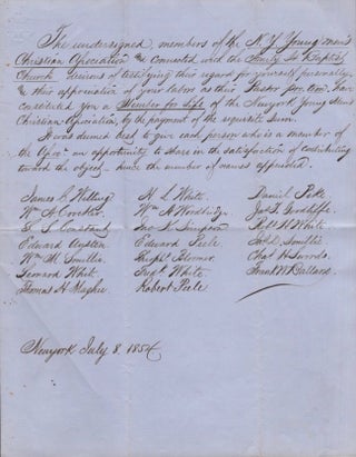 Item #17904 Two documents dated 1854: New York's Young Men's Christian Association connected with...