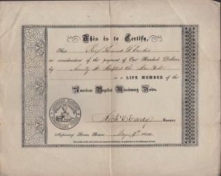 Two documents dated 1854: New York's Young Men's Christian Association connected with the Amity St. Baptist Church listing twenty names. [AND] 1854 Boston Certificate for Rev. Thomas F. Curtis Life Member of the American Baptist Missionary Union