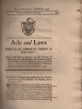 Item #17911 Acts and Laws, Passed by the General Court of Massachusetts: Begun and Held at...