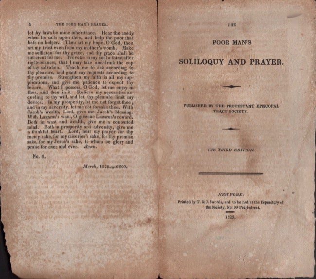 Item #18130 The Poor Man's Soliloquy and Prayer. Protestant Episcopal Tract Society.