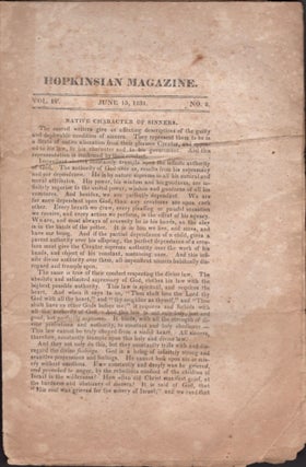 Item #18196 Hopkinsian Magazine. Vol. IV. No. 8. June 15, 1831. Otis Thompson