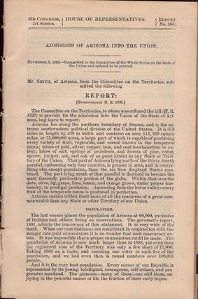 Item #18409 Admission of Arizona into the Union. Mr. Smith, of Arizona, from the Committee on the...