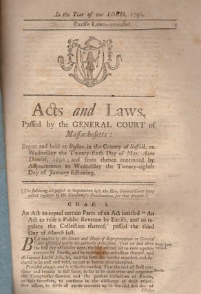 Item #18430 Acts and Laws, Passed by the General Court of Massachusetts: Begun and Held at...