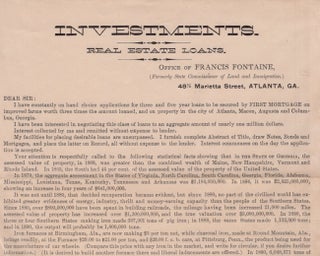 Item #19312 Broadside: Investments . Real Estate Loans. Office of Francis Fontaine, (Formerly...