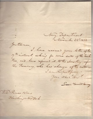 Item #19323 1832 Levi Woodbury, Secretary of the United States Navy, Signed Letter (ALS). Levi...