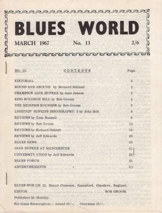Misc. lot of Blues related publications: Blues World March 1967 No. 13; Juke Blues Issue No. 14 Winter 1988/89; and W. C. Handy's St. Louis Blues Sheet Music
