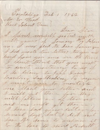 Item #22662 Confederate soldier's February 1, 1862 reply to Mr. E Ward, Rock Island, Tennessee...