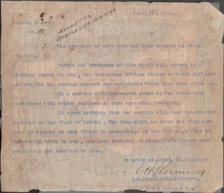 Item #23208 1898 Fort Sill Spanish American War General order Number 10. Typed and Signed. Lieut....