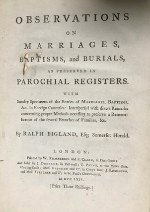 Item #23574 Observations on Marriages, Baptism, and Burials as Preserved in Parochial Registers....