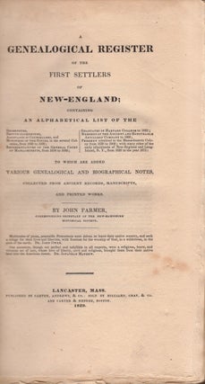 A Genealogical Register of the First Settlers of New-England