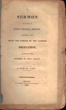 Item #23953 A Sermon Delivered at King's Chapel, Boston, January 1, 1809, Being the Sabbath of...