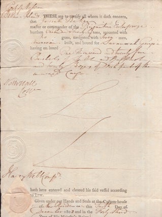 Item #24004 1802 Cargo Document from the Port of Nassau. Cleared for export on the ship...