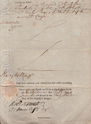 1802 Cargo Document from the Port of Nassau. Cleared for export on the ship "Brigantine Enterprize"