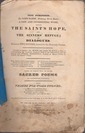 Item #24219 The Saints' Hope and The Sinners' Refuge; or Dialogues Between Two sisters, bound for...