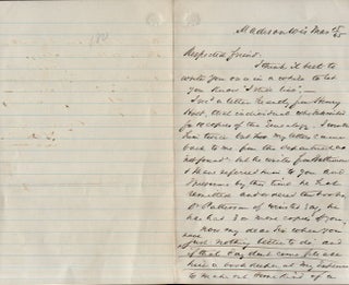 Item #24529 1865 & 1873 Signed letters by Wisconsin Historian Daniel Steel Durrie. Daniel Steele...