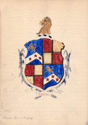 Family Records. Hand-written Manuscript with Original Water Colored Heraldic Coat of Arms.