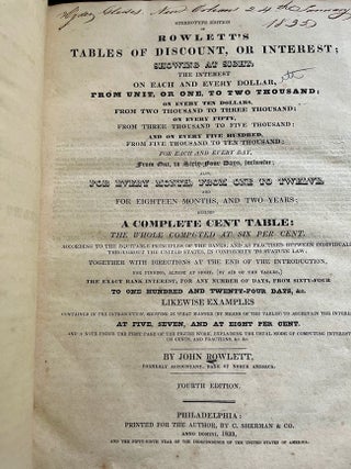 Item #25349 Rowlett's Tables of Discount, Or Interest. John Rowlett
