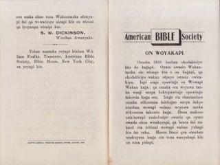 Item #25572 American Bible Society On Woyakapi. S. W. Dickinsin