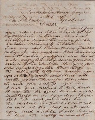 Item #25599 September 15th, 1848 manuscript letter written from the Iron Works in Cass County,...