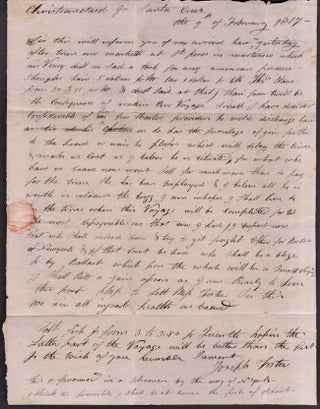 Item #25600 February 9th, 1817 letter from port of Christianstaid, "Santa Cruz" regarding. Joseph...