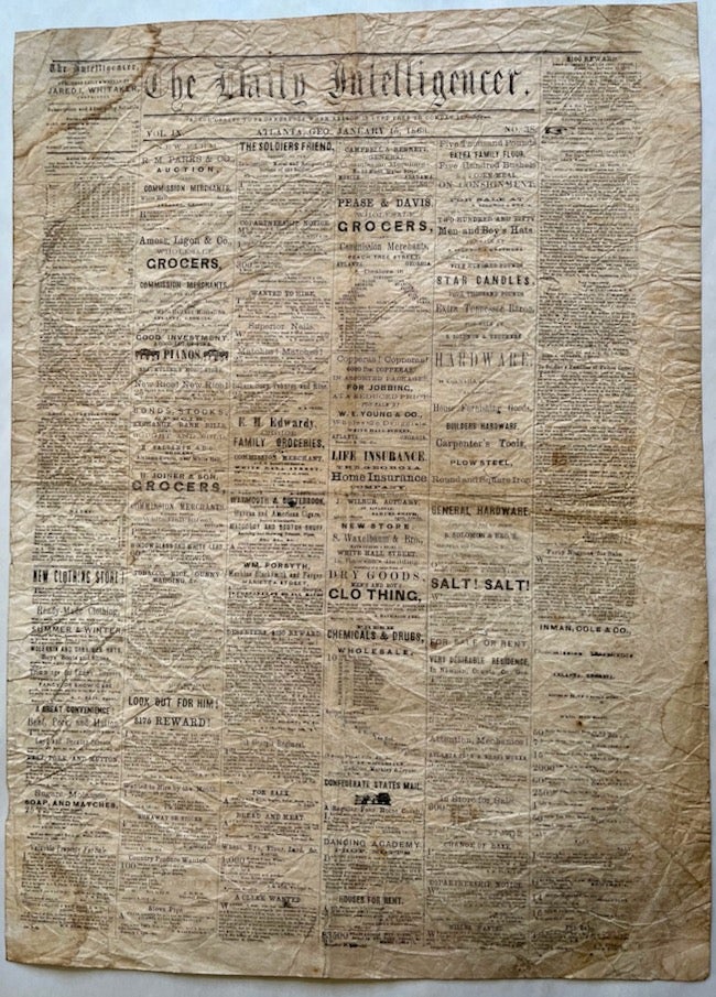 Item #25625 The Daily Intelligencer. Atlanta, Georgia. January 15, 1863. Atlanta, The Daily Intelligencer, Jared I. Whitaker.