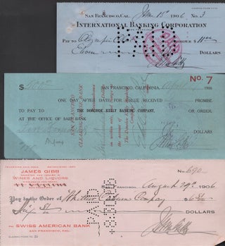 Item #25633 10 Canceled San Francisco Checks from 1906, 1907. San Francisco, 1906