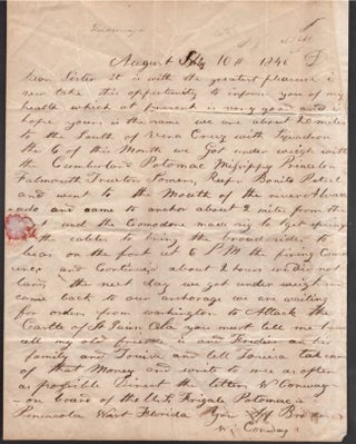 Item #25658 1846 Letter by W. Conway aboard the U.S. Frigate Potomac. Conway writes From...