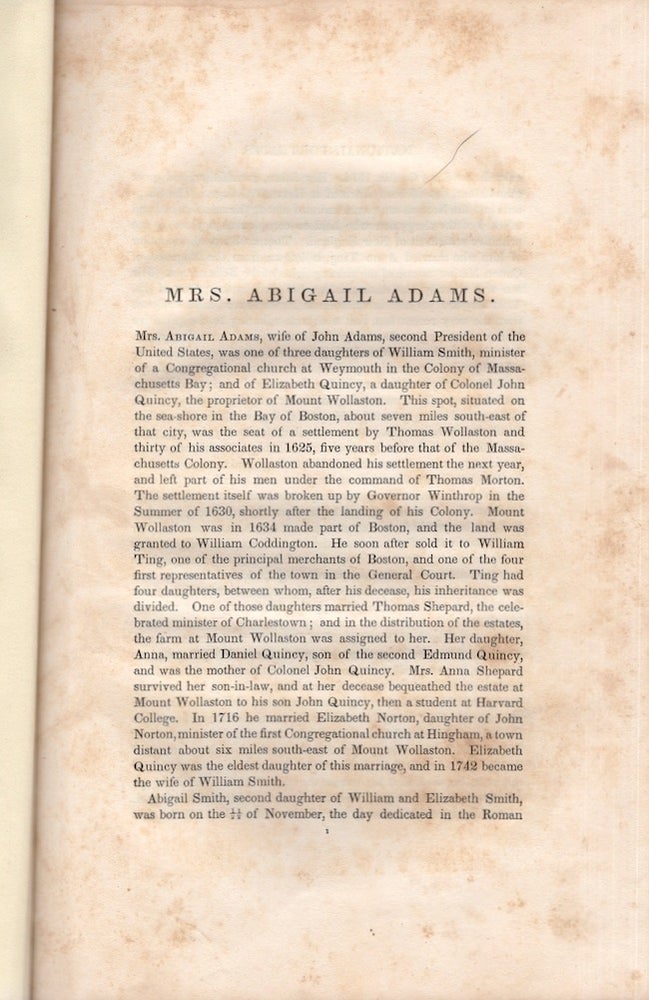 Item #26074 Abigail Adams (A short disbound biographical sketch rebound in black buckram with her portrait on the right front flyleaf). Abigail Adams.