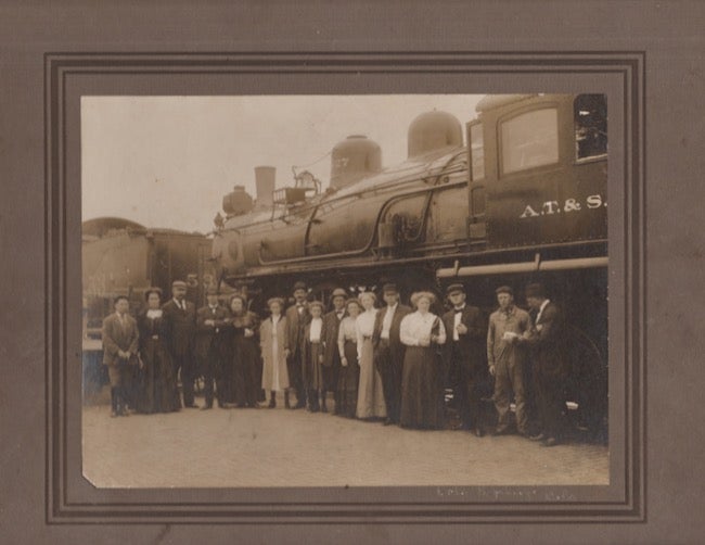 Item #26244 Vintage photograph of Train cars and people taken for the Santa Fe Employee's Magazine 1740 Railway Exchange Chicago, Illinois. G. M. Hamilton, Photograph, Trains.