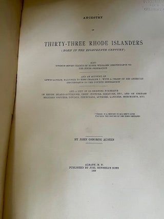 Item #26335 Ancestry of Thirty-Three Rhode Islanders (Born in the Eighteenth Century). John...